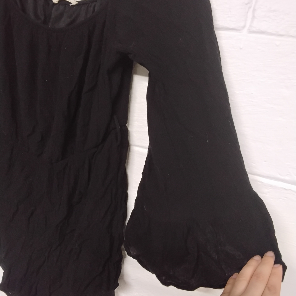 Black Flowy Long Sleeve Romper - Picture 2 of 3